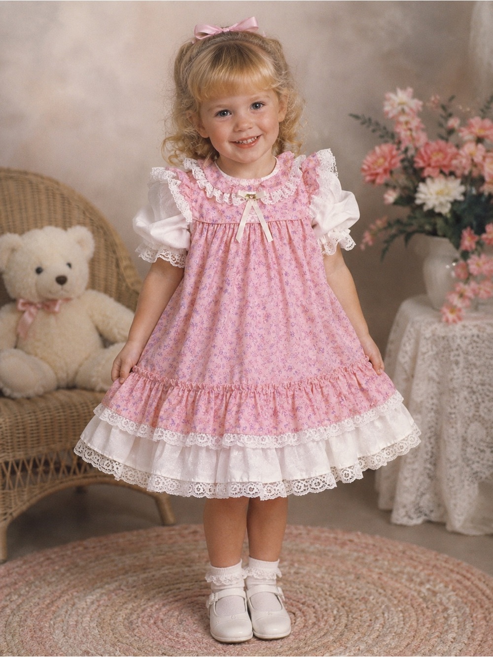 Vintage Miss Quality Pink
Floral Lace Dress Size 5- Made In The USA- 80's/90s